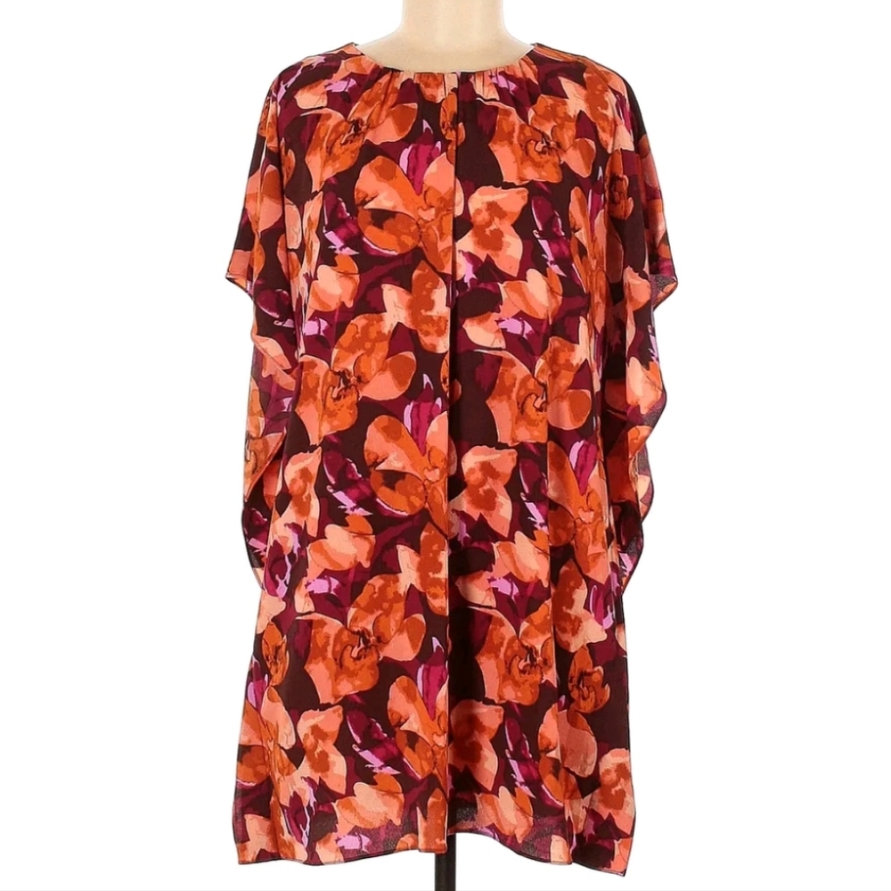 H Halston Floral Cascade Shift Textured Chiffon M